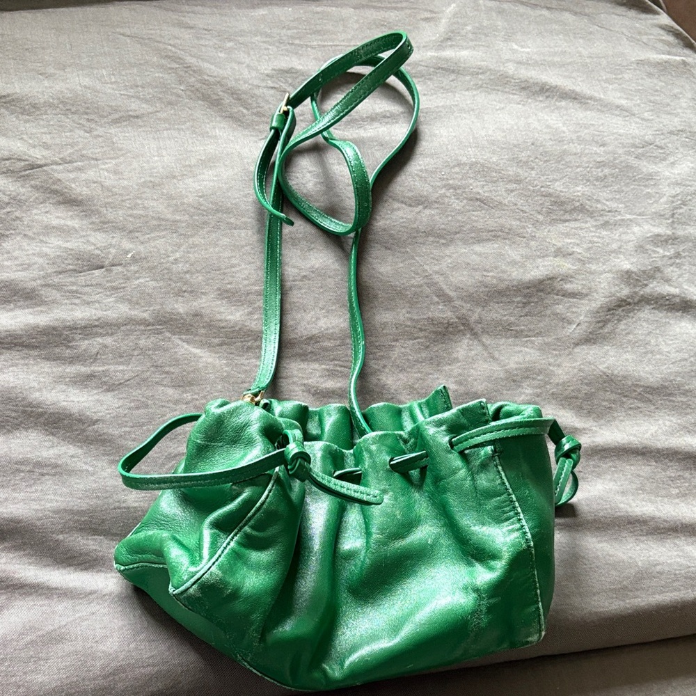 Mansur Gavriel Green Leather Drawstring Shoulder Bag